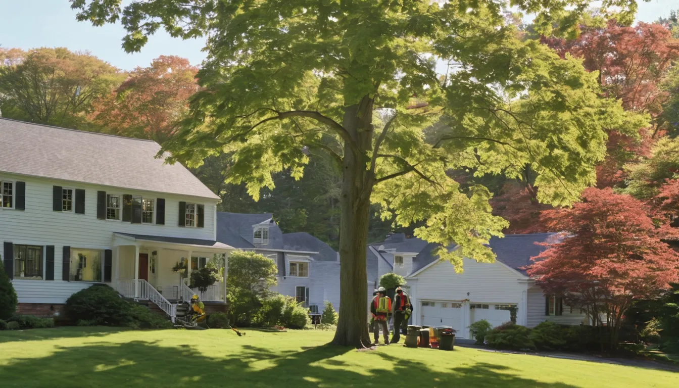 A tree provider's crew safely taking down a large tree beside a house in Lansdale